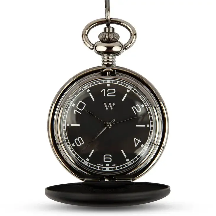 Matte Black Mechanical Pocket Watch & Fob - Blank