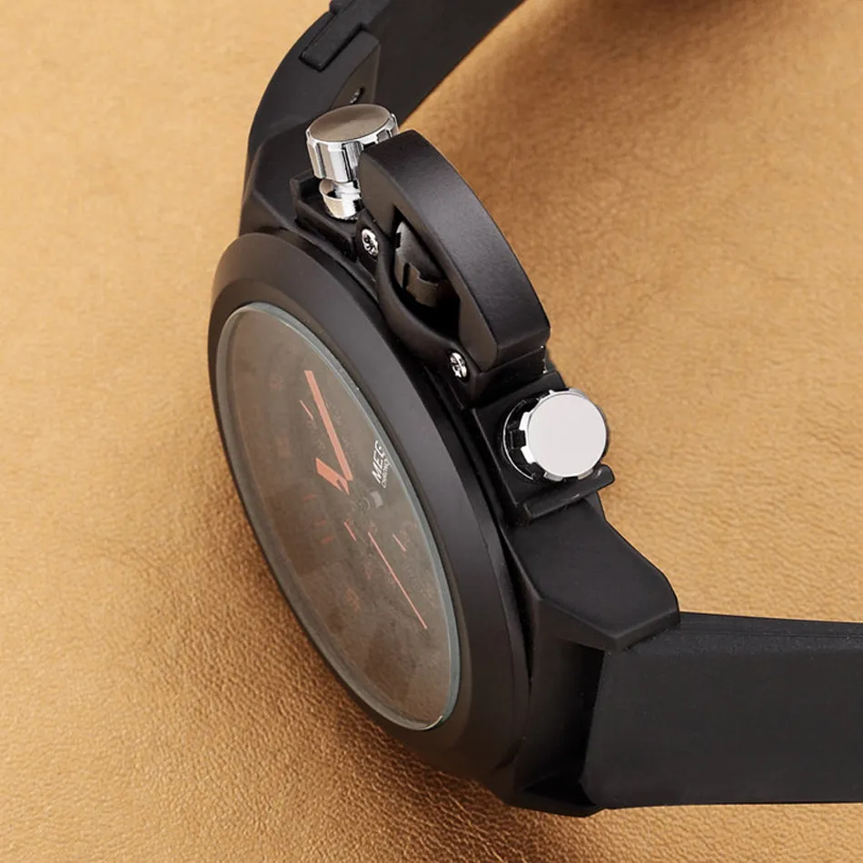 MEGIR 3D Engraved Dial Black Silicone Waterproof Military Sport Watch