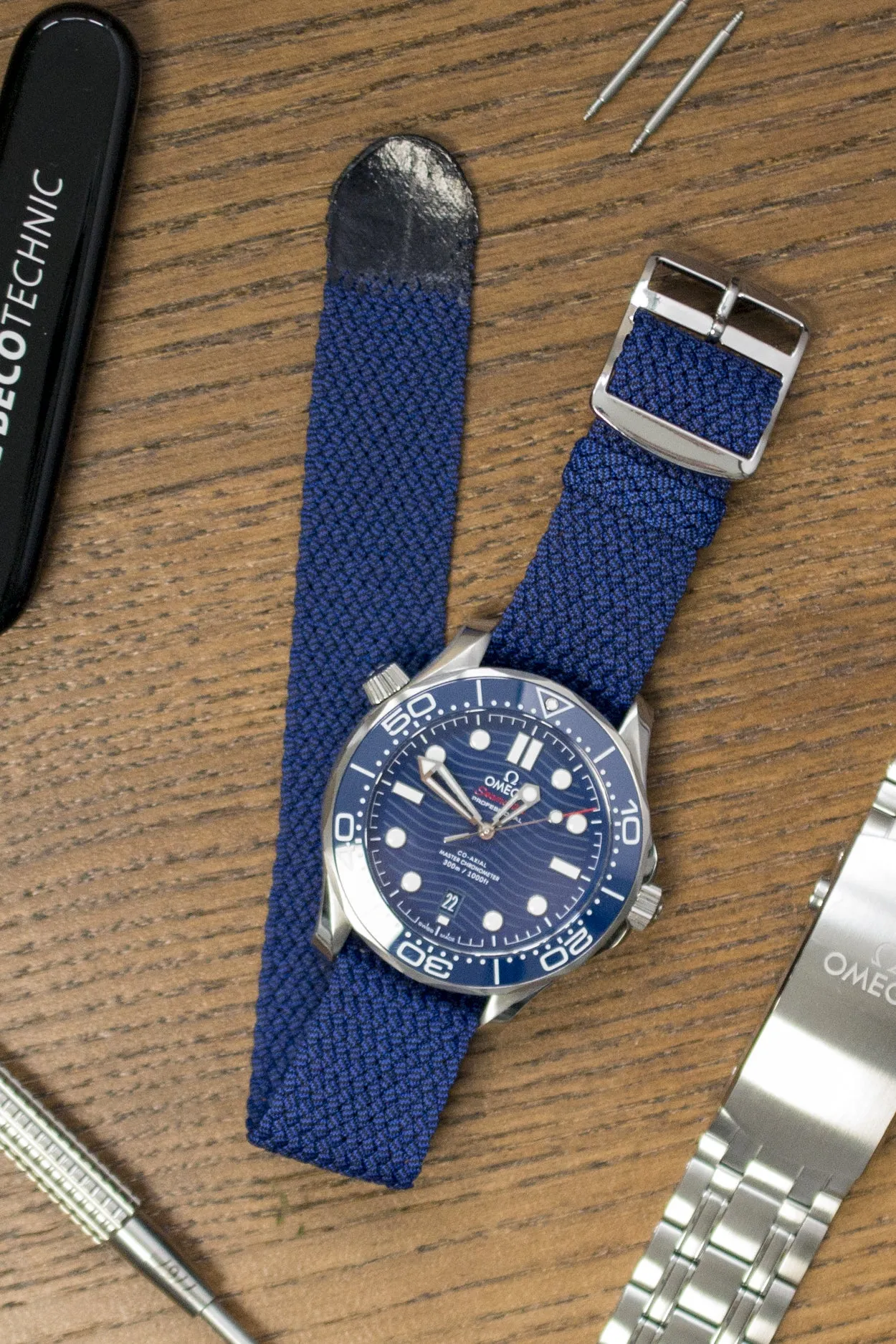 MELANGE PERLON Braided Watch Strap & Buckle in DEEP BLUE