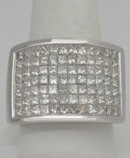 MENS 14K WHITE GOLD 5.00ct SQUARE DIAMOND PAVE WIDE BAND HEAVY RING