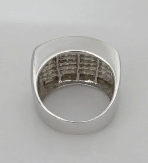 MENS 14K WHITE GOLD 5.00ct SQUARE DIAMOND PAVE WIDE BAND HEAVY RING
