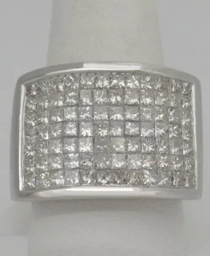 MENS 14K WHITE GOLD 5.00ct SQUARE DIAMOND PAVE WIDE BAND HEAVY RING