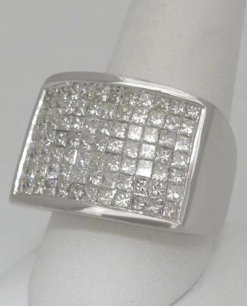 MENS 14K WHITE GOLD 5.00ct SQUARE DIAMOND PAVE WIDE BAND HEAVY RING