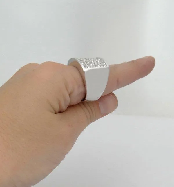 MENS 14K WHITE GOLD 5.00ct SQUARE DIAMOND PAVE WIDE BAND HEAVY RING