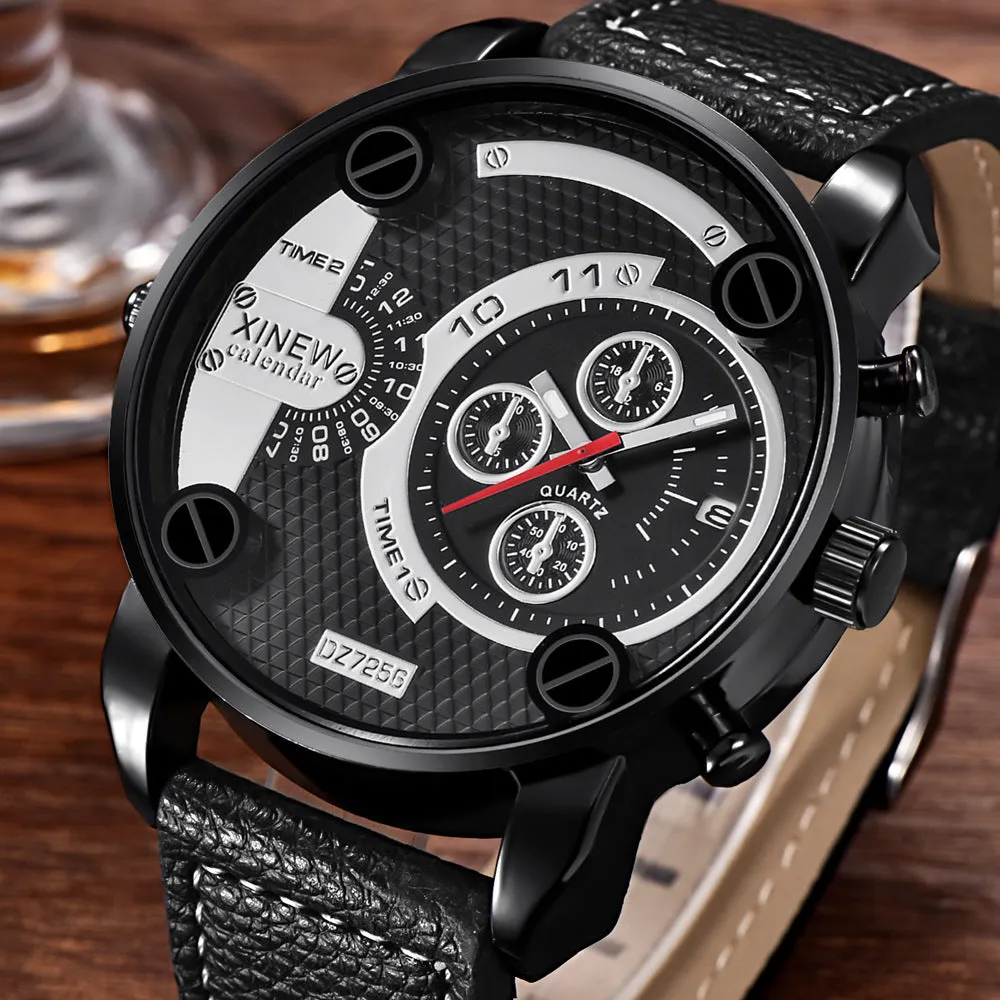 Mens Big   Watches Fashion Leather Date Gifts Wristwatch