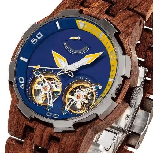 Men's Wood Watch Dual Wheel Automatic Kosso