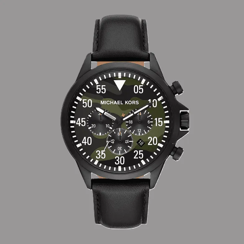 Michael Kors Men's Stainless Steel Quartz Watch with Leather Strap, Black, 22 (Model: MK8864)