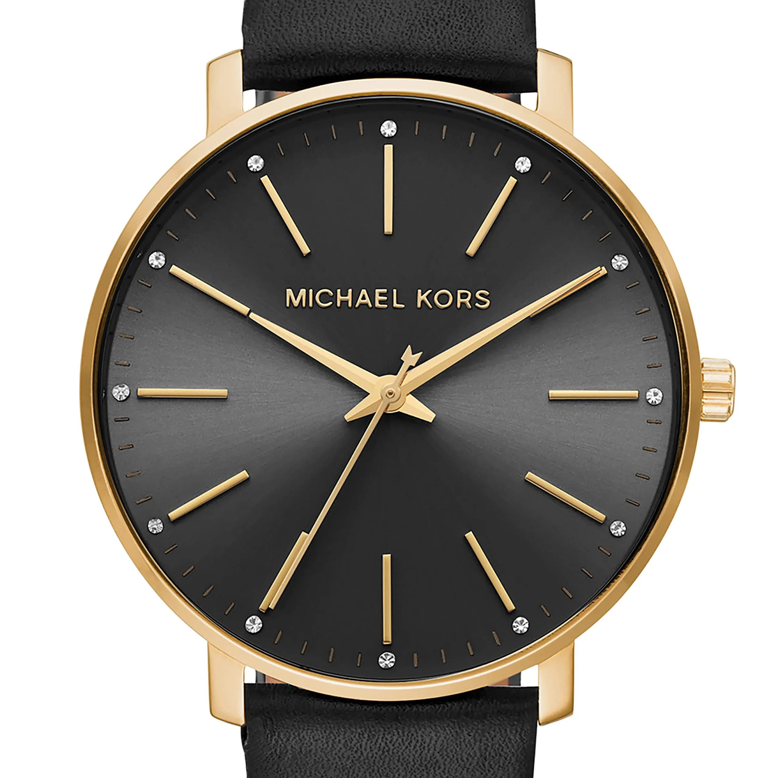 Michael Kors Women's Pyper Stainless Steel Quartz Watch with Leather Strap, Gold/Black, 18