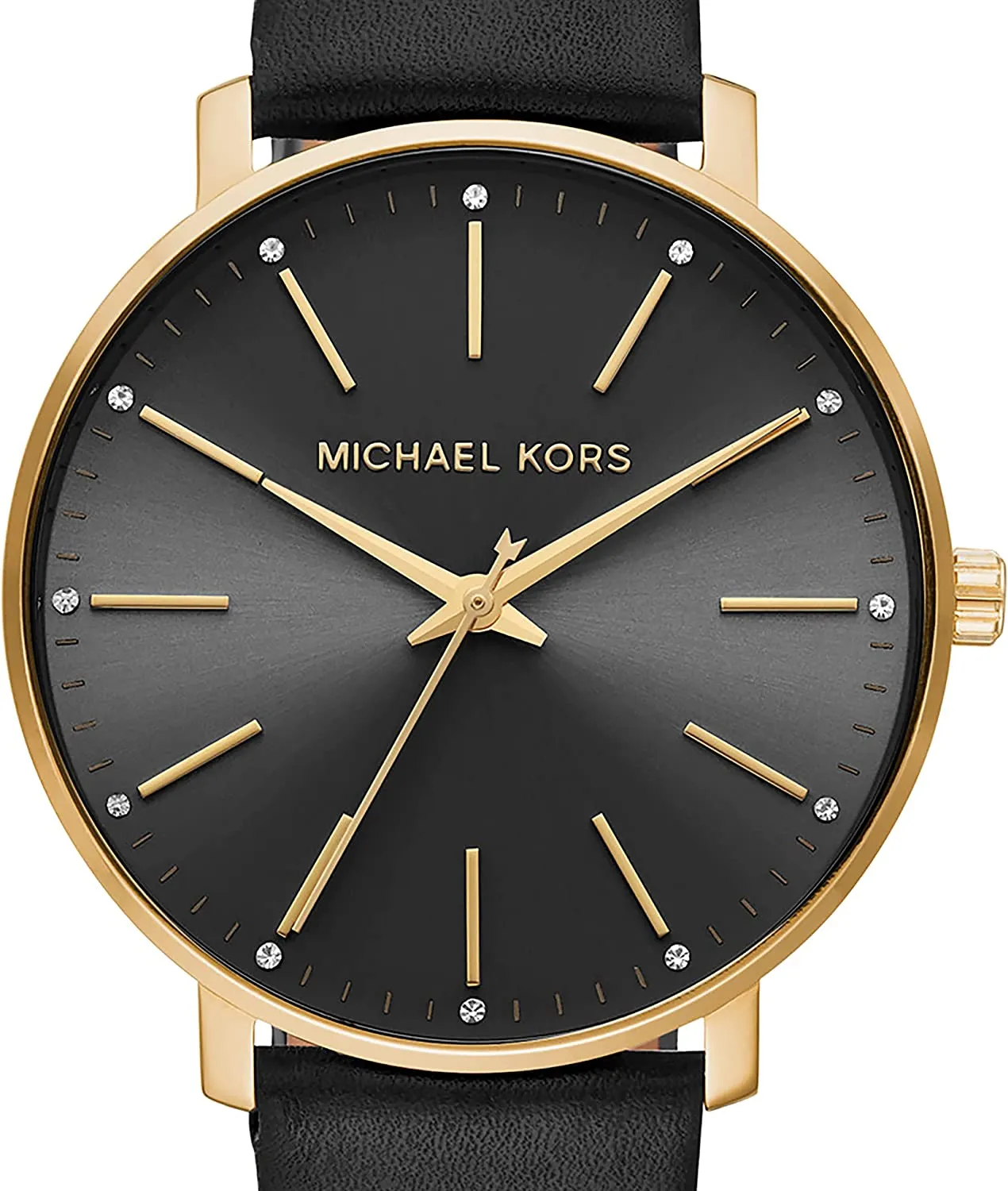 Michael Kors Women's Pyper Stainless Steel Quartz Watch with Leather Strap, Gold/Black, 18