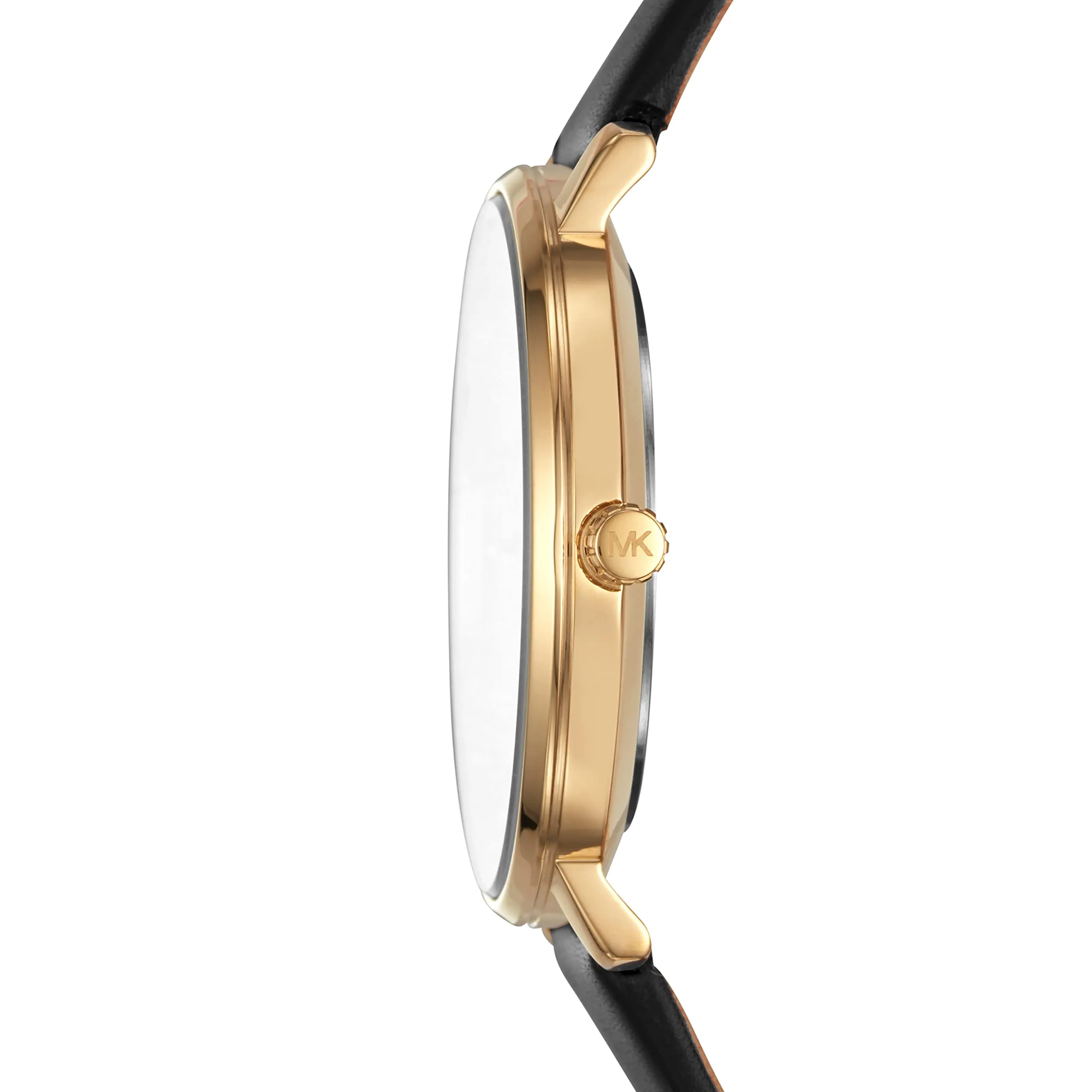 Michael Kors Women's Pyper Stainless Steel Quartz Watch with Leather Strap, Gold/Black, 18