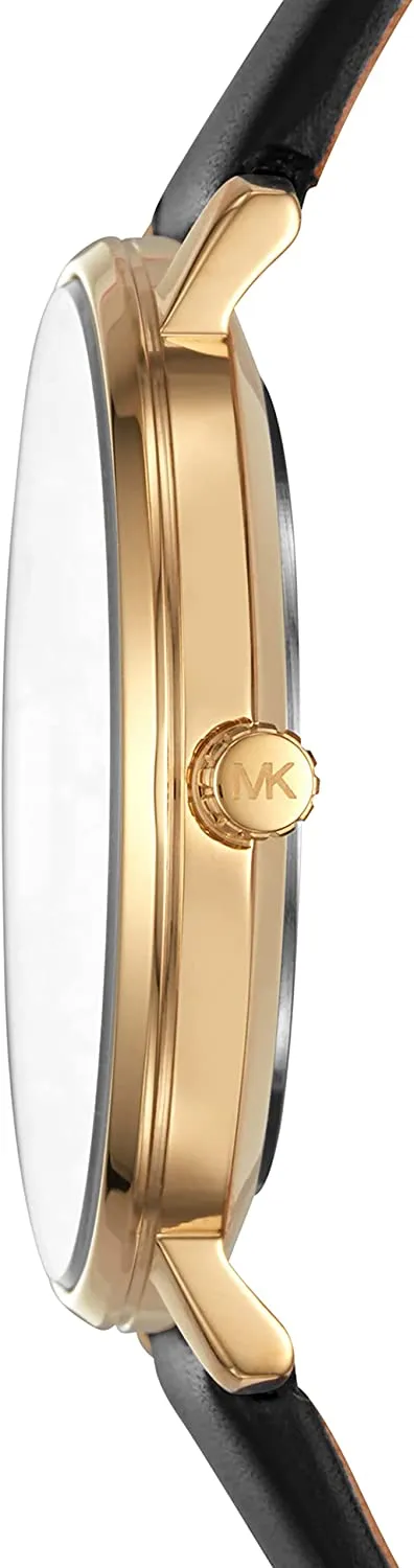 Michael Kors Women's Pyper Stainless Steel Quartz Watch with Leather Strap, Gold/Black, 18