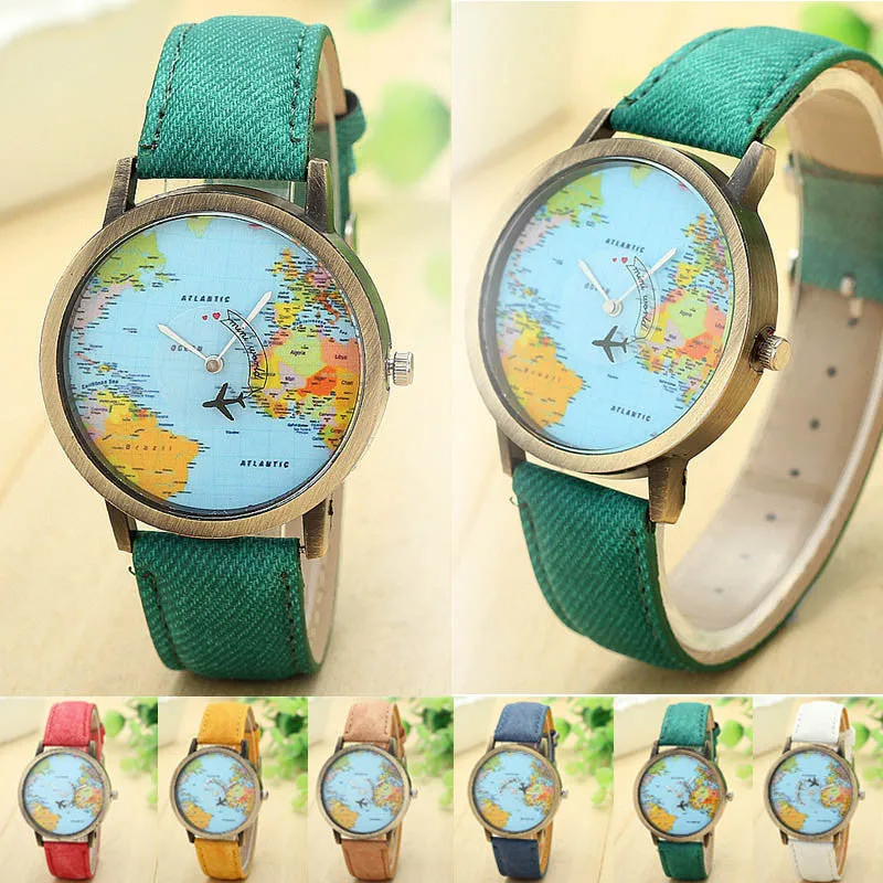Mini World Map Watch for Men and Women