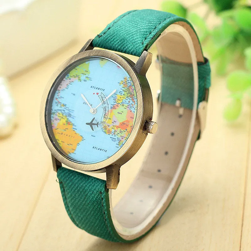Mini World Map Watch for Men and Women