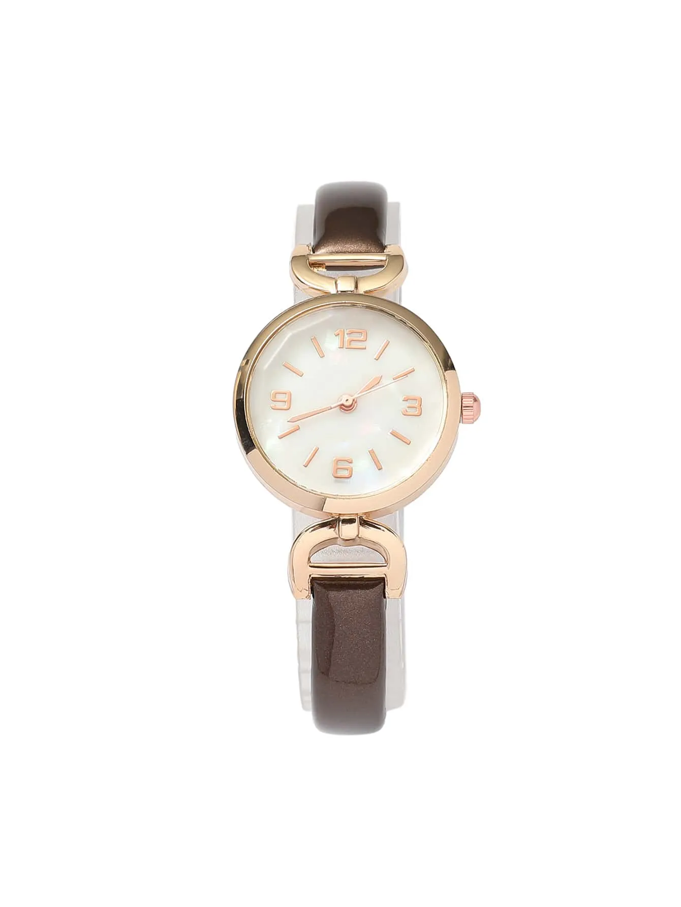 Minimalist Round Pointer Quartz Watch - Coffee Brown