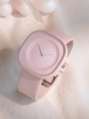 Minimalist Square Pointer Quartz Watch - Pink