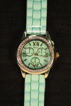Mint/Mint Clear Rhinestones | Silicone Band