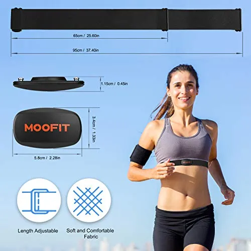 moofit ANT  Heart Rate Monitor with Chest Strap Bluetooth HR Sensor IPX7 Waterproof Compatible with Zwift, Rouvy, TRX, EliteHRV, Peloton, Strava for iOS, Android (MooFit app Unavailable)