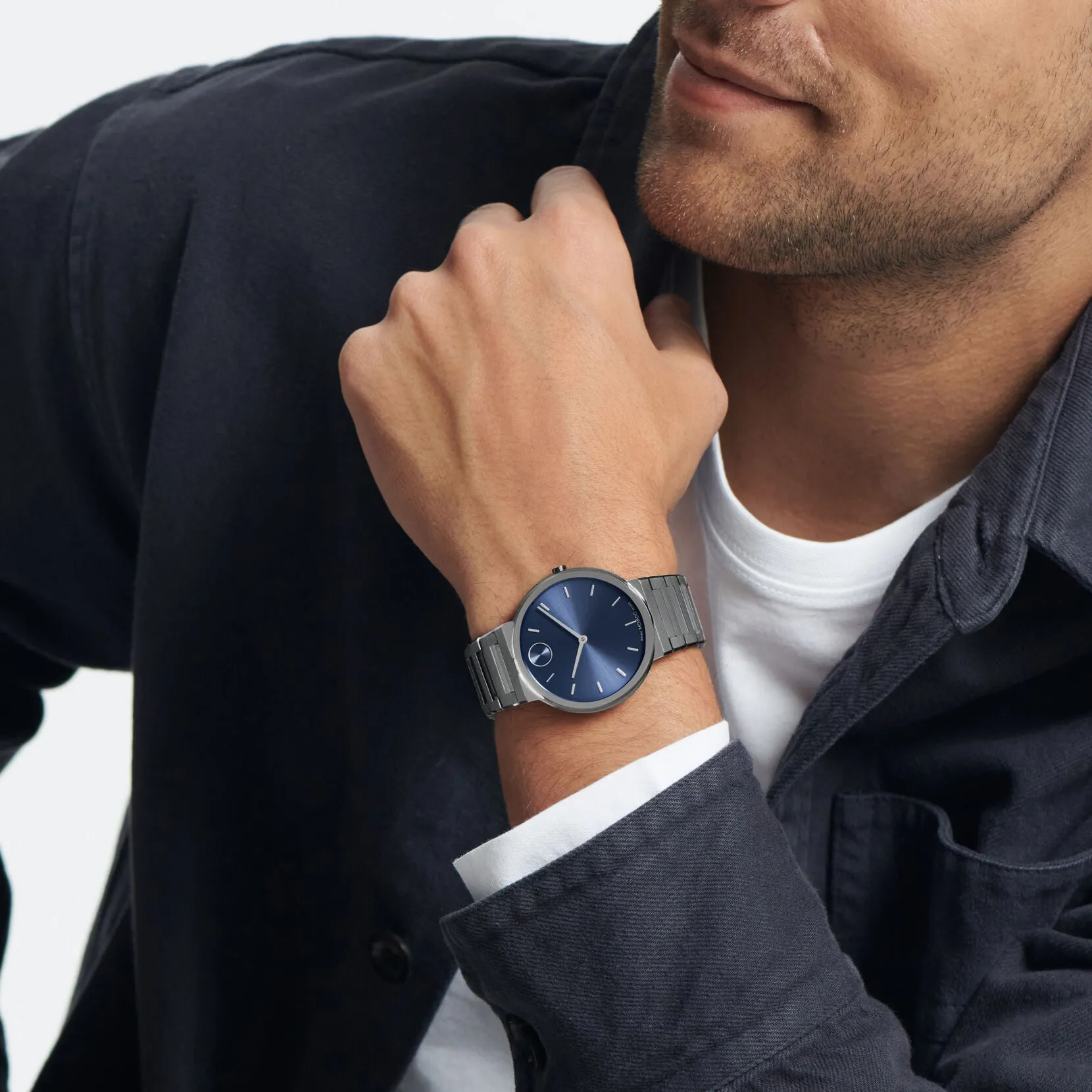 Movado Bold Horizon Grey Tone Blue Dial Watch