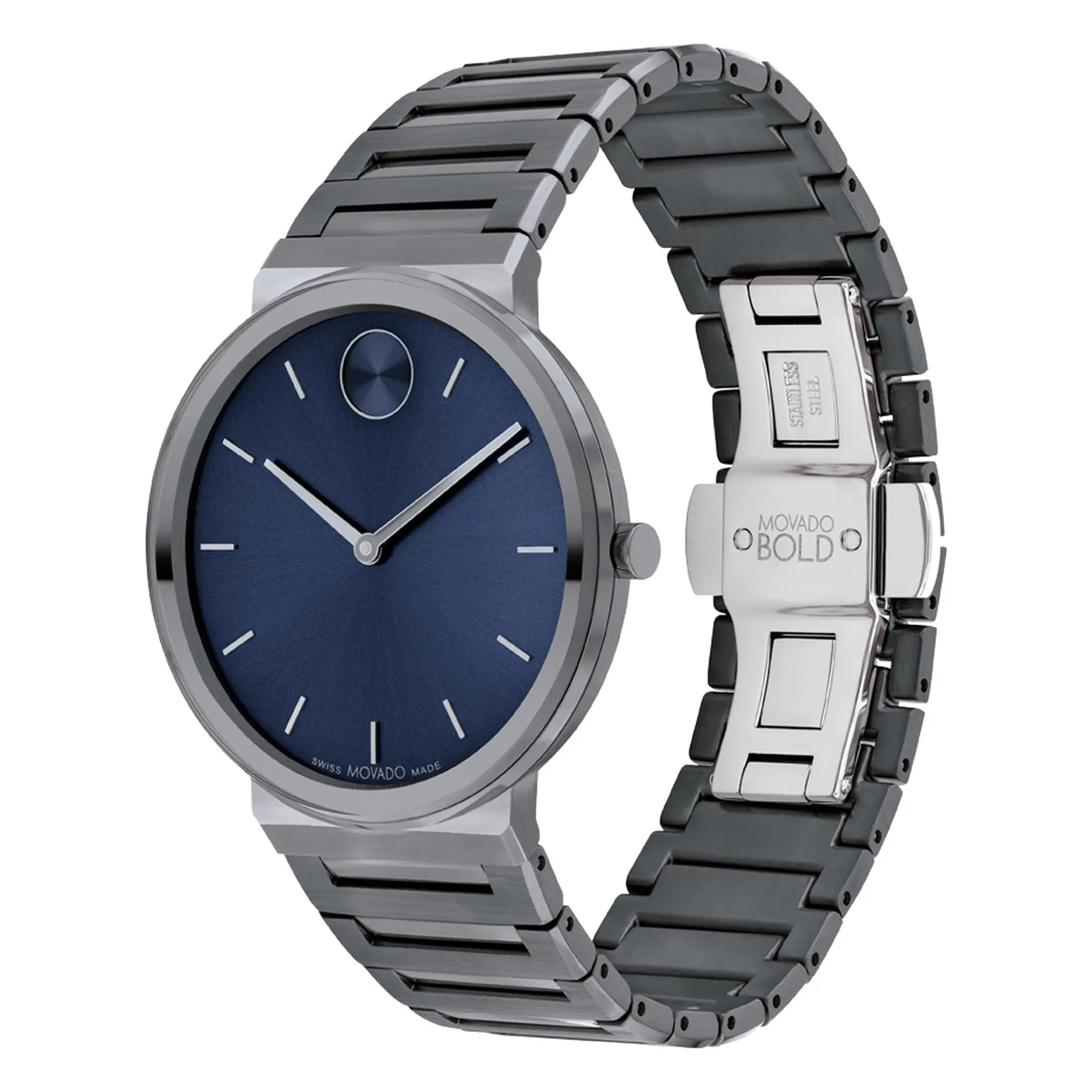 Movado Bold Horizon Grey Tone Blue Dial Watch