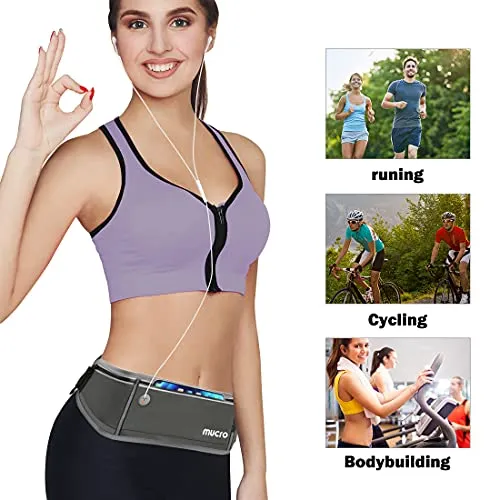 MUCRO Running Fanny Pack, Large Capacity Sports Workout Running Belt with Loudest Survival Whistle and Adjustable Extender Belt for 6.5" Android Apple iPhone Running Fanny Bag