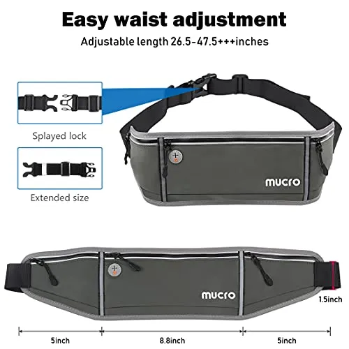 MUCRO Running Fanny Pack, Large Capacity Sports Workout Running Belt with Loudest Survival Whistle and Adjustable Extender Belt for 6.5" Android Apple iPhone Running Fanny Bag