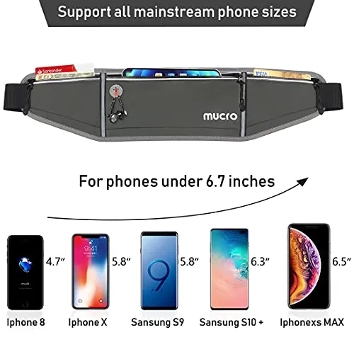 MUCRO Running Fanny Pack, Large Capacity Sports Workout Running Belt with Loudest Survival Whistle and Adjustable Extender Belt for 6.5" Android Apple iPhone Running Fanny Bag