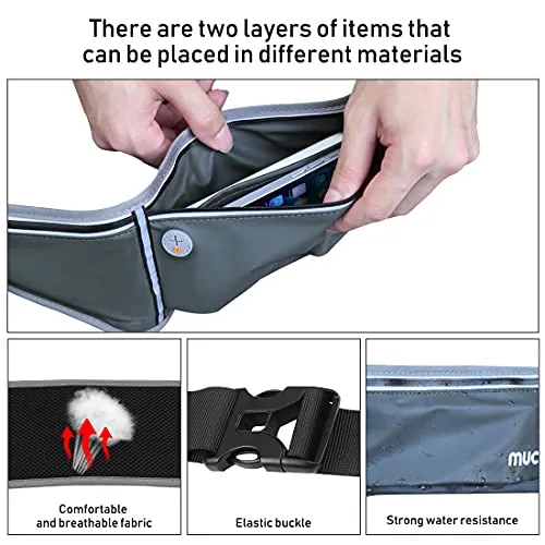 MUCRO Running Fanny Pack, Large Capacity Sports Workout Running Belt with Loudest Survival Whistle and Adjustable Extender Belt for 6.5" Android Apple iPhone Running Fanny Bag