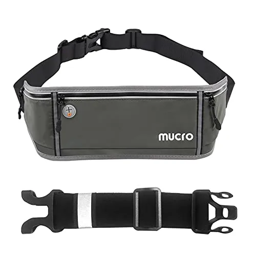 MUCRO Running Fanny Pack, Large Capacity Sports Workout Running Belt with Loudest Survival Whistle and Adjustable Extender Belt for 6.5" Android Apple iPhone Running Fanny Bag