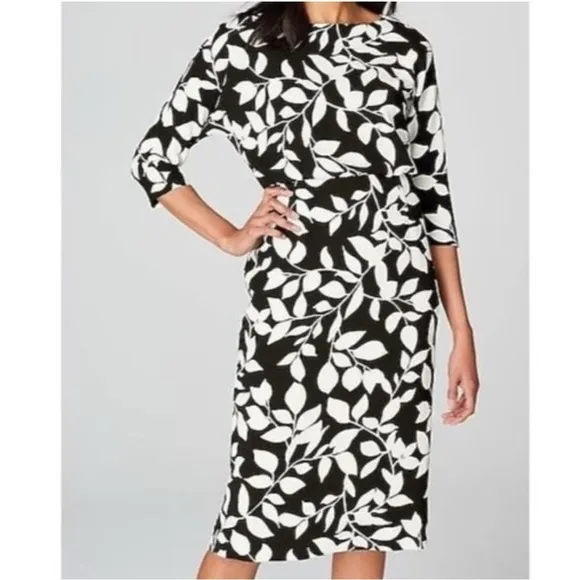 NEW J. Jill x Christian Siriano Leaf Print Dress Black White Women’s Size 4