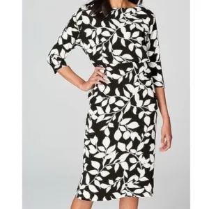 NEW J. Jill x Christian Siriano Leaf Print Dress Black White Women’s Size 4
