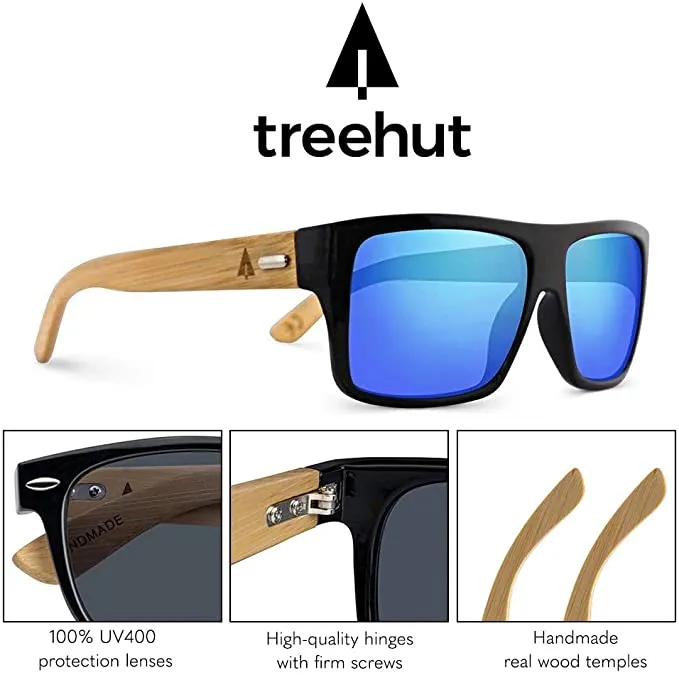 New TREEHUT Wooden Bamboo Sunglasses Temples Classic Aviator Retro Square Wood Sunglasses