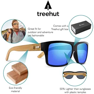 New TREEHUT Wooden Bamboo Sunglasses Temples Classic Aviator Retro Square Wood Sunglasses