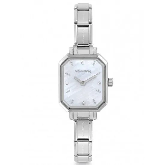 Nomination Watches- Stainless Steel Paris Rectangular Watch With Mother Of Pearl Face