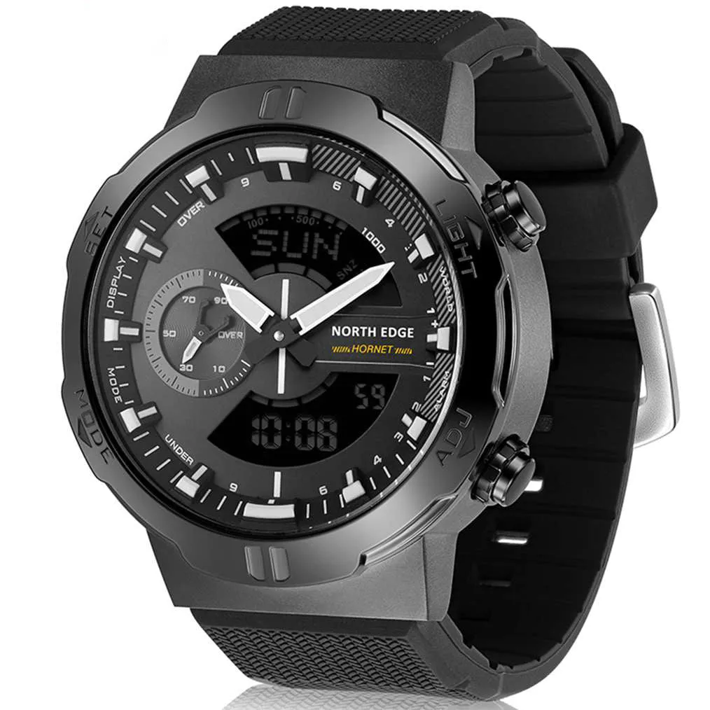 North Edge HORNET Men's Outdoor Sports Waterproof Smartwatch, Dual Time Zone, Alarm Clock Function