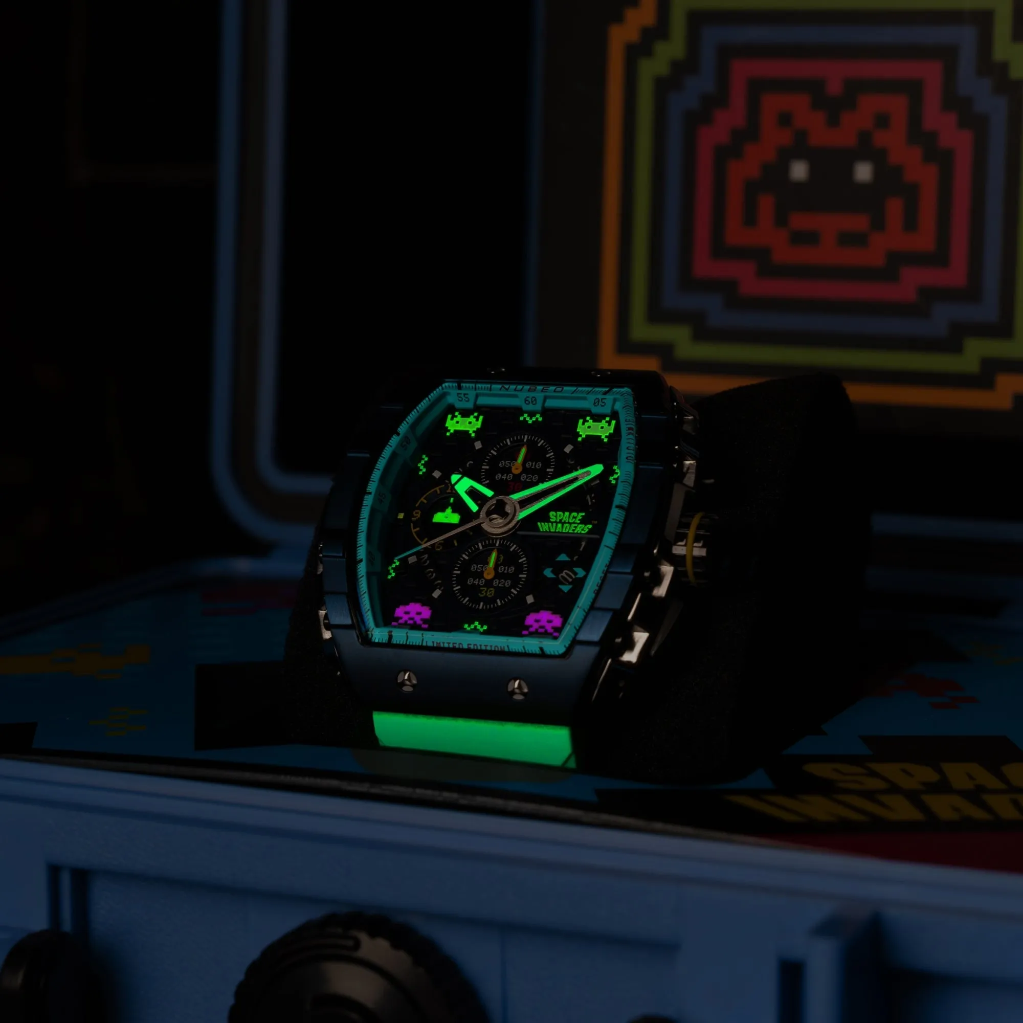 Nubeo Magellan Chronograph Space Invaders Limited Edition Cosmic Cobalt Men's Watch NB-6024-SI-0A