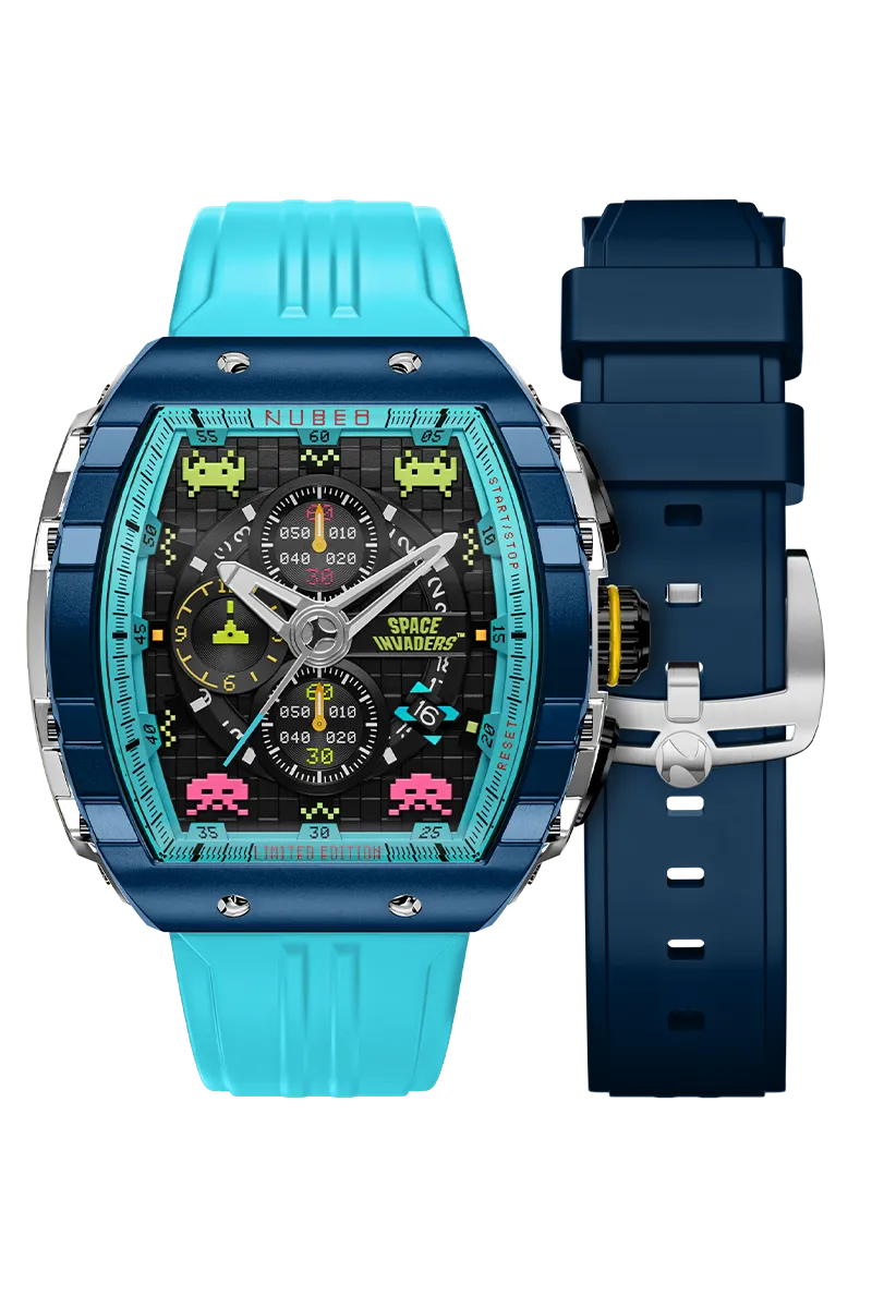 Nubeo Magellan Chronograph Space Invaders Limited Edition Cosmic Cobalt Men's Watch NB-6024-SI-0A