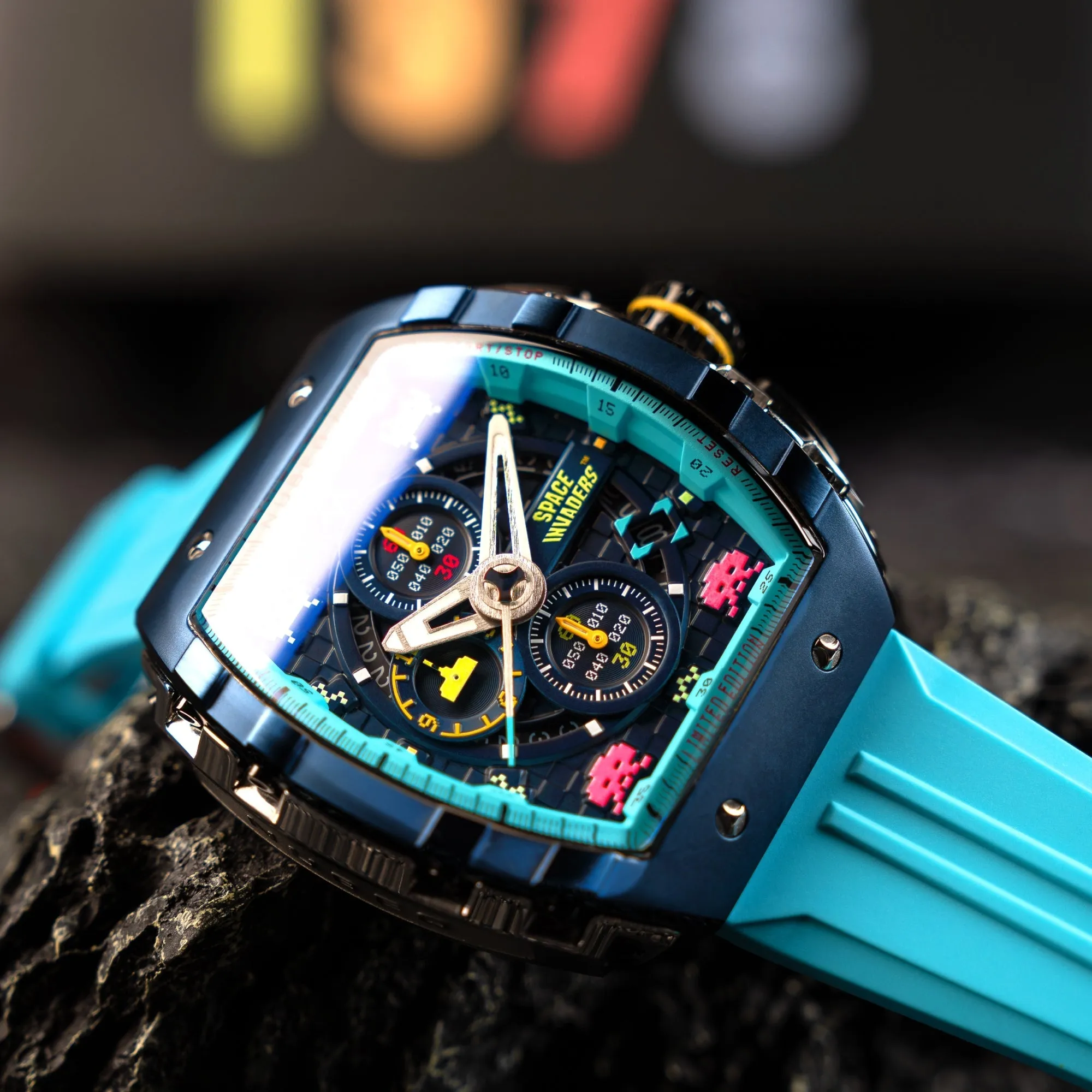 Nubeo Magellan Chronograph Space Invaders Limited Edition Cosmic Cobalt Men's Watch NB-6024-SI-0A
