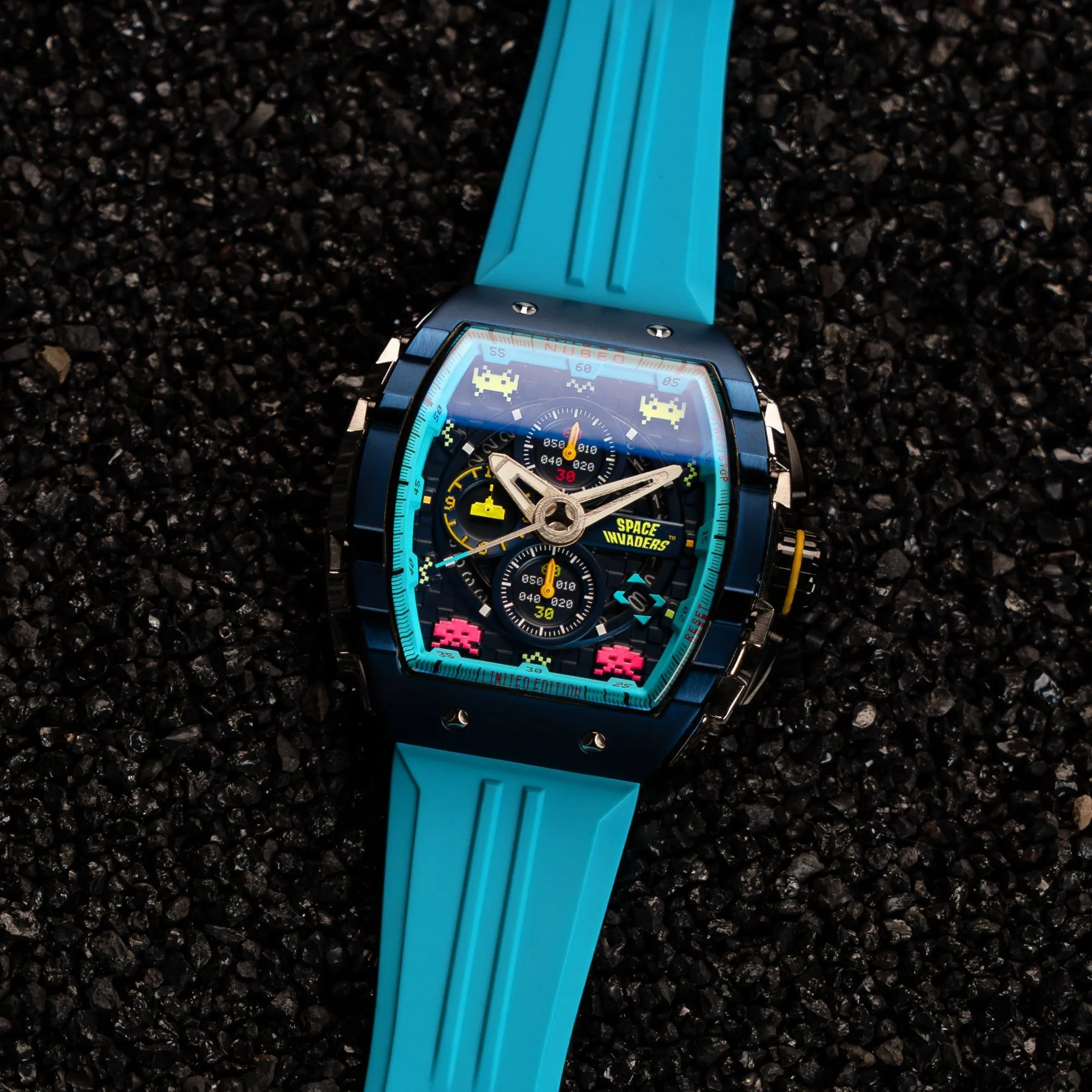 Nubeo Magellan Chronograph Space Invaders Limited Edition Cosmic Cobalt Men's Watch NB-6024-SI-0A