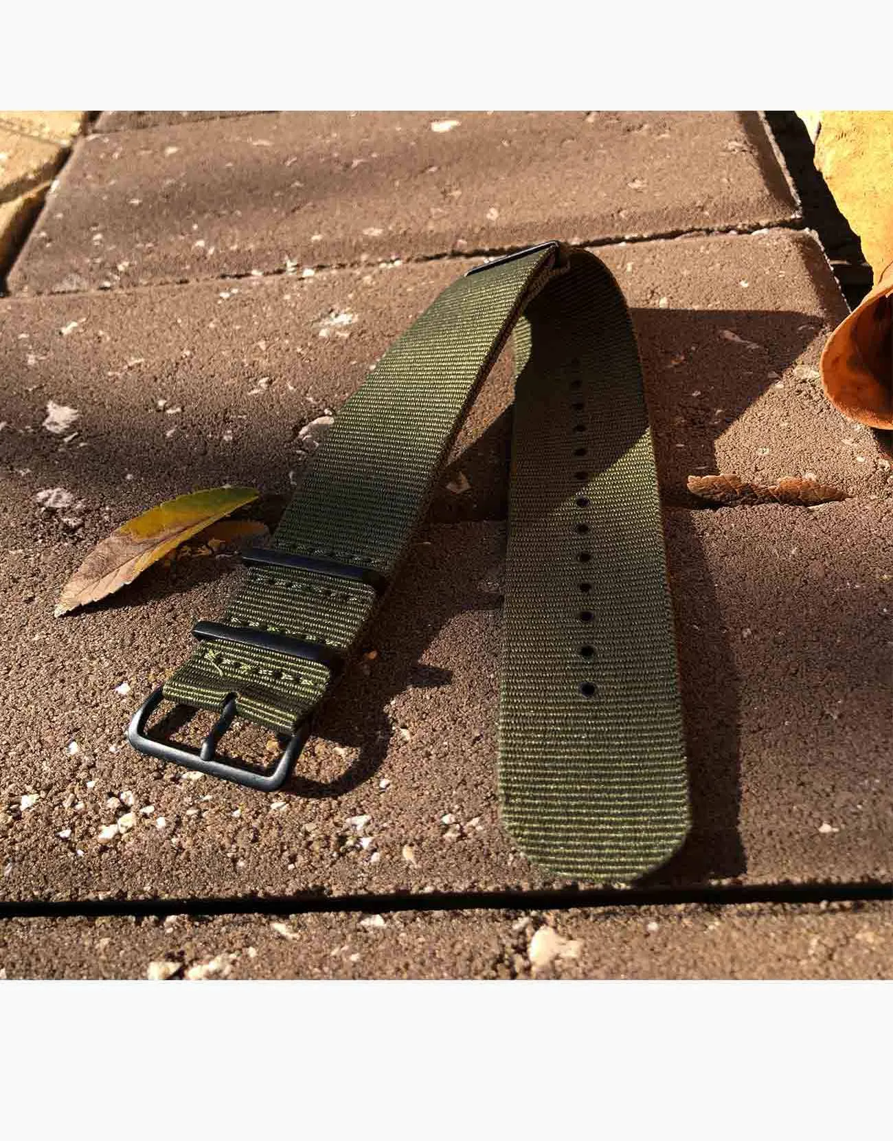 Nylon NATO Military Green Watch Strap with Black  buckles PVD by LUX