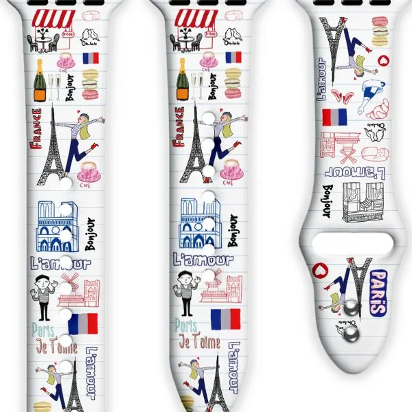 Oh La La Paris Print | Silicone Watch Band for Apple Watch ®   Watch Face Incl.
