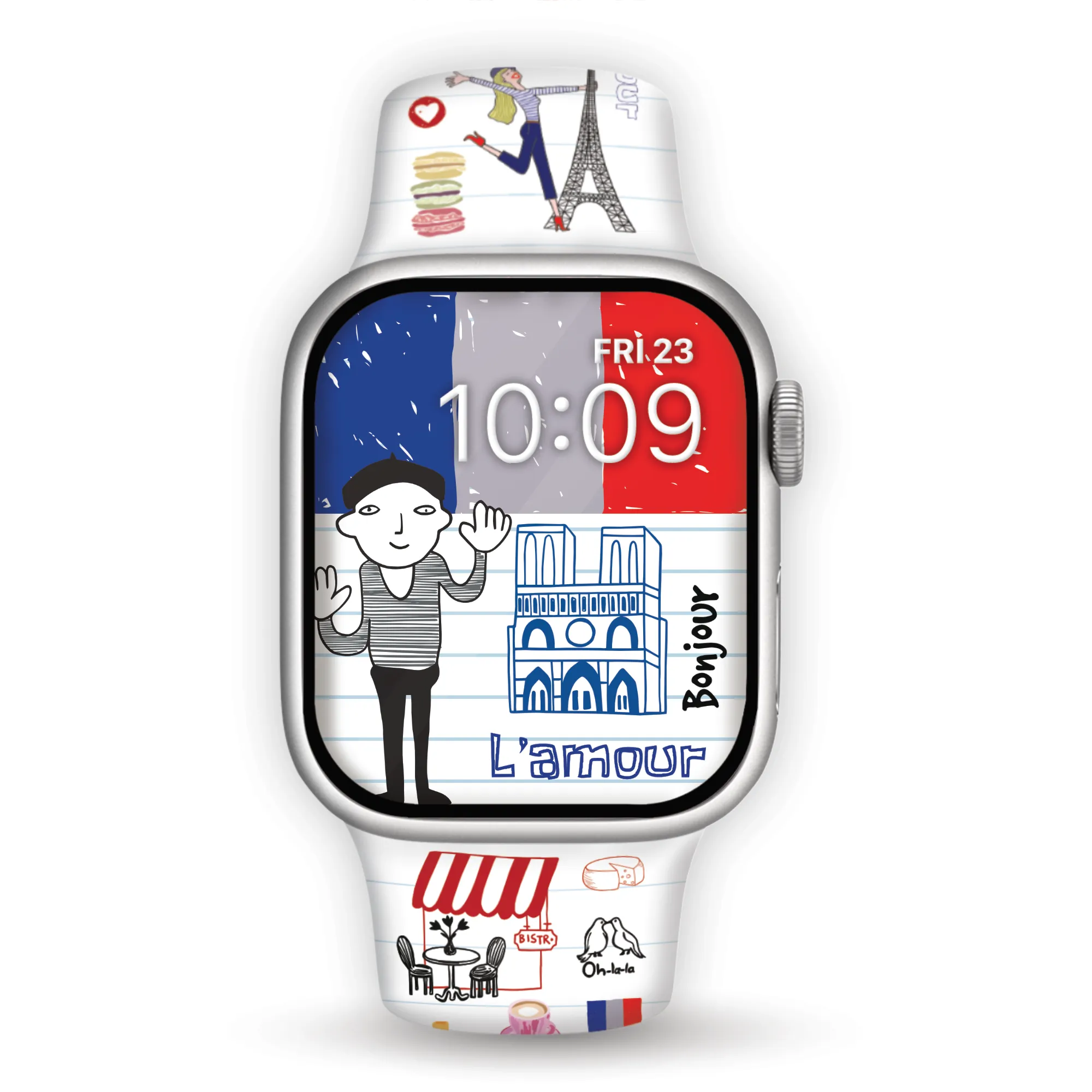 Oh La La Paris Print | Silicone Watch Band for Apple Watch ®   Watch Face Incl.