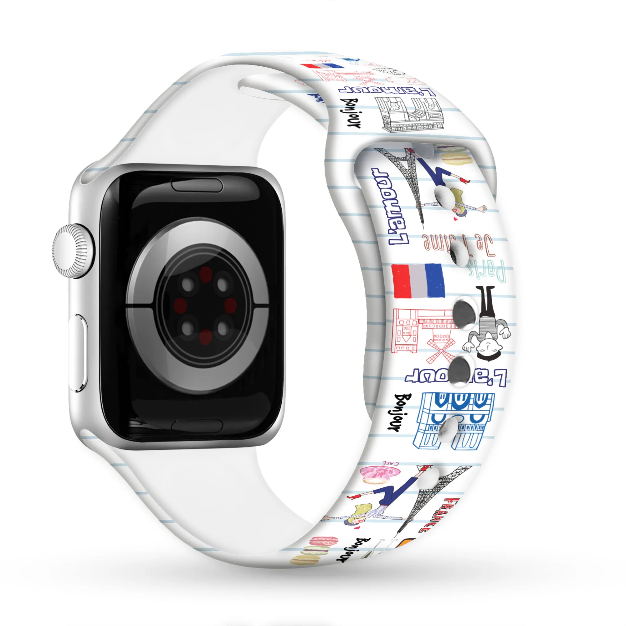 Oh La La Paris Print | Silicone Watch Band for Apple Watch ®   Watch Face Incl.