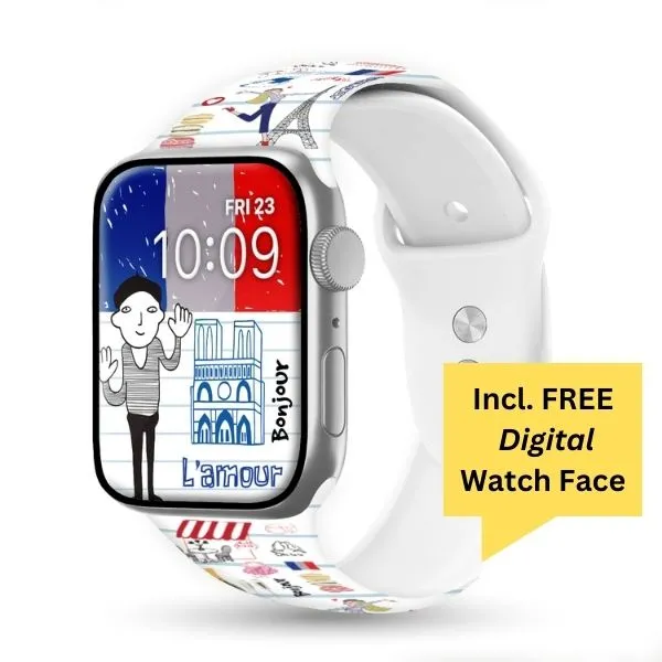 Oh La La Paris Print | Silicone Watch Band for Apple Watch ®   Watch Face Incl.