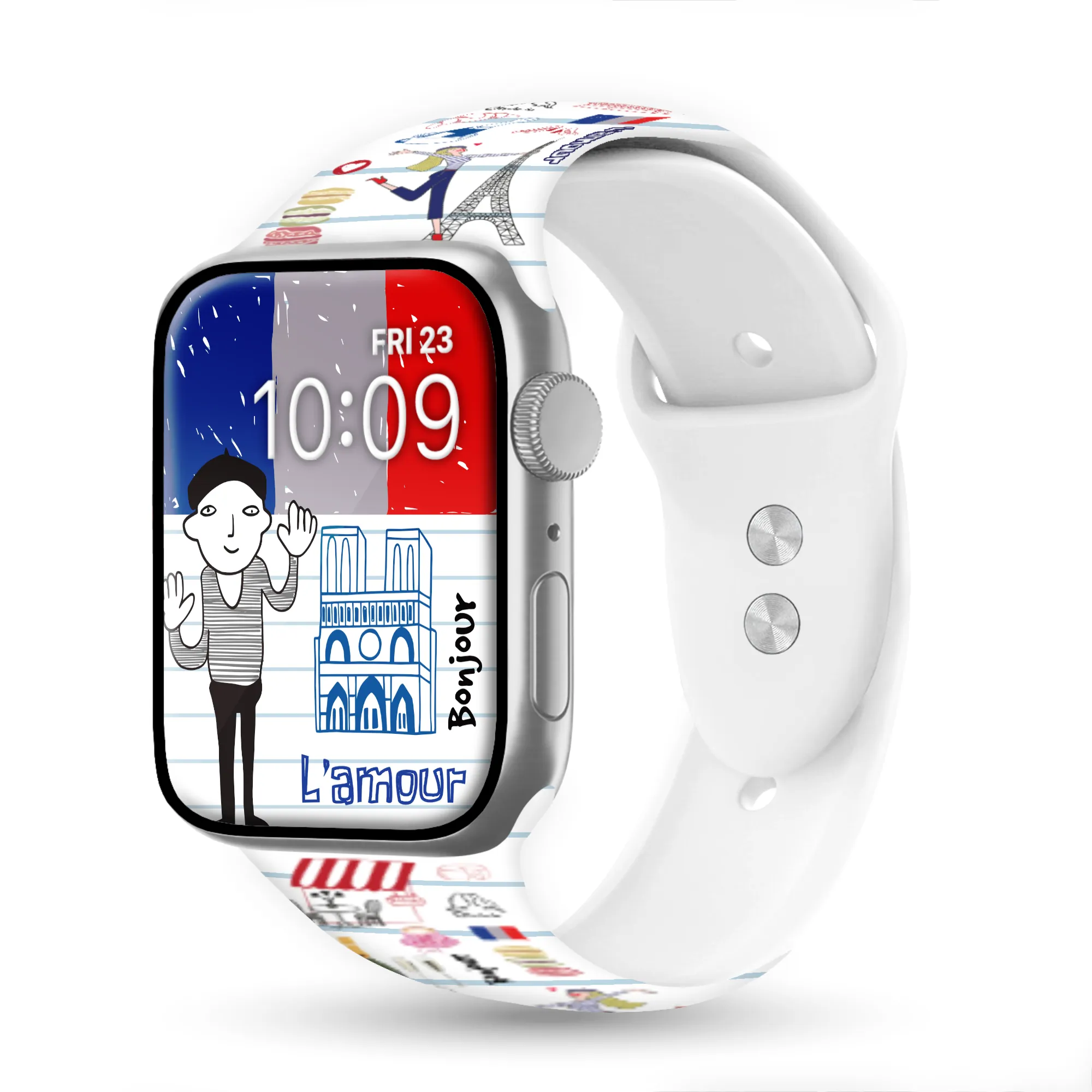 Oh La La Paris Print | Silicone Watch Band for Apple Watch ®   Watch Face Incl.