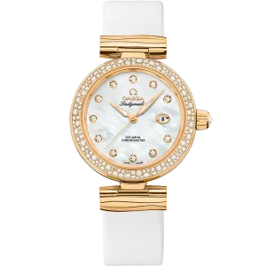 Omega De Ville Ladymatic 34 mm, yellow gold on leather strap