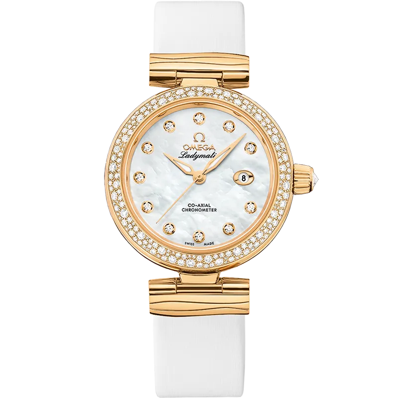 Omega De Ville Ladymatic 34 mm, yellow gold on leather strap