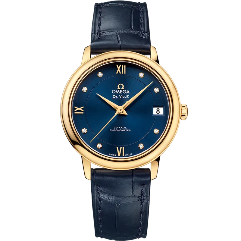 Omega De Ville Prestige 32.7 mm, yellow gold on leather strap