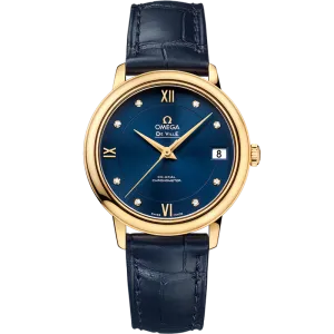 Omega De Ville Prestige 32.7 mm, yellow gold on leather strap