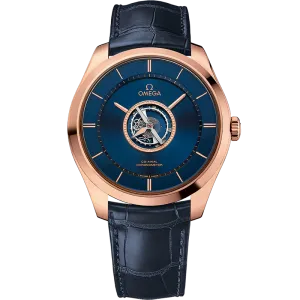 Omega De Ville Tourbillon 44 mm, Sedna™ gold on leather strap