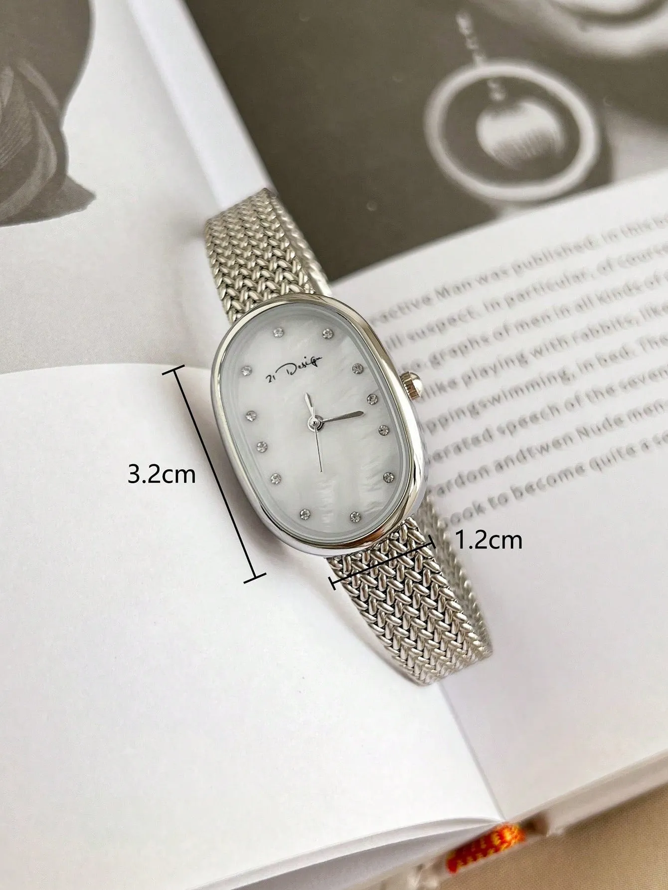 Oval Silver Shell Woven Mesh Strap Waterproof Quartz Watch- FD ⚡